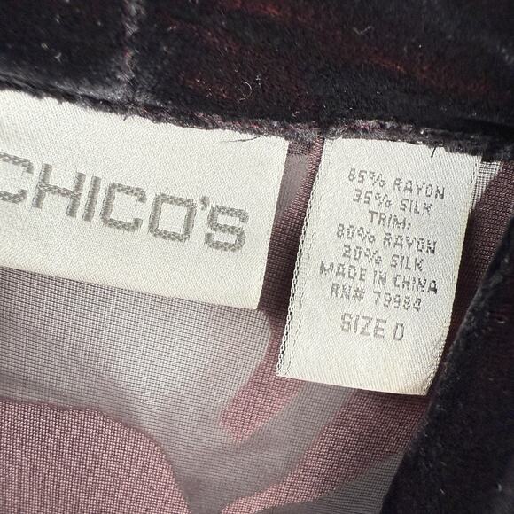 Chicos size Small Silk Blend Velvet Burnout Kimono Jacket Purple Open front Boho - Picture 7 of 10